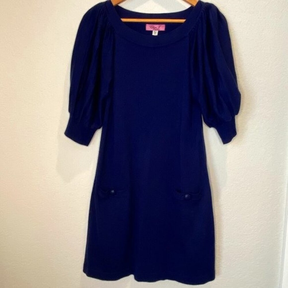 Eliza J Navy Blue Puff Sleeve Sweater Dress - Size Small - EUC